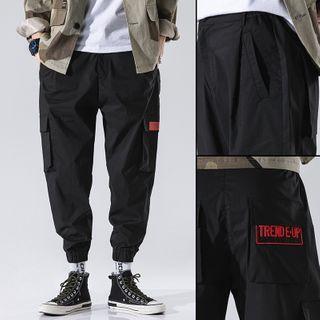 Letter Embroidered Cargo Cropped Harem Pants