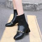 Chunky Heel Chain Strap Ankle Boots