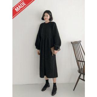 Puff-sleeve Shirred Long Dress