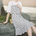 Short-sleeve Mock Two-piece Polka-dot Chiffon Dress