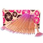 Set Of 20: Makeup Brushes With Pouch 20 Pcs - Pink Hair - Gradient - Pink & Gold - One Size
