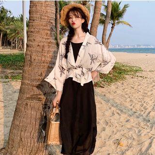 Spaghetti-strap Midi Dress / Print Chiffon Jacket