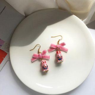 Velvet Bow Ceramic Rabbit Dangle Earring