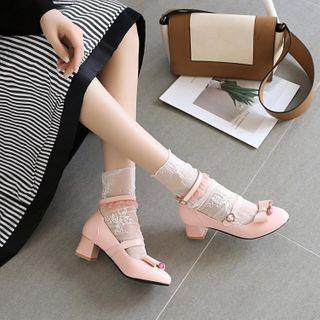 Bow Accent Block-heel Ankle Strap Pumps