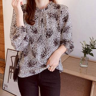 Frilled-neck Pattern Top