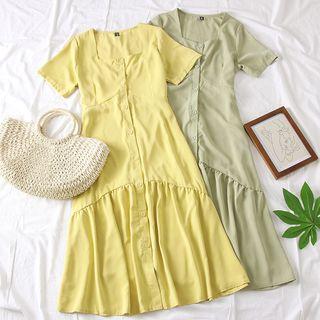 Square-neck Plain Shirtdress