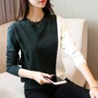 Long-sleeve Color Block Frilled Sweater