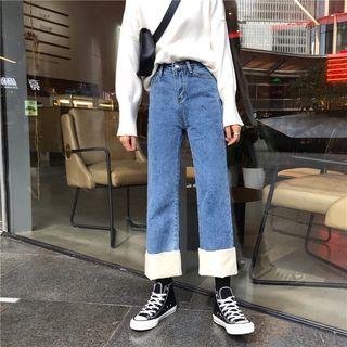 High Waist Two Tone Wide-leg Jeans