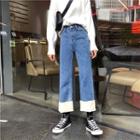 High Waist Two Tone Wide-leg Jeans