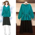 Set: V-neck Sweater + Skirt