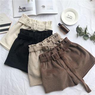 High-waist Plain Woolen Shorts