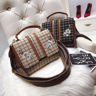 Embroidered Plaid Crossbody Bag