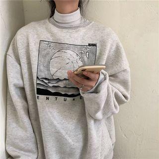 Printed Sweatshirt Melange Gray - One Size