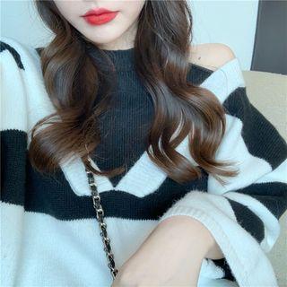 Mock Two-piece Knit Sweater Stripe - One Size