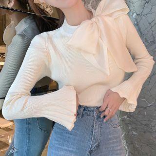 Plain Bow Bell-sleeve Top