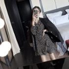 Single-breasted Blazer / Printed Long-sleeve Mini A-line Dress