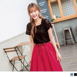 Short Sleeve Square Neck Lace Top