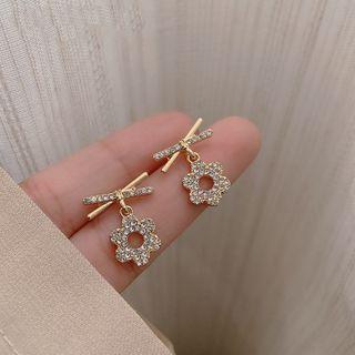 Rhinestone Flower Drop Earring 1 Pair - Silver Needle - Gold - One Size