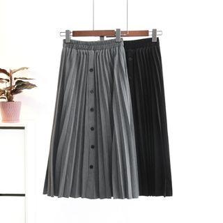 Button-detail Pleated A-line Skirt