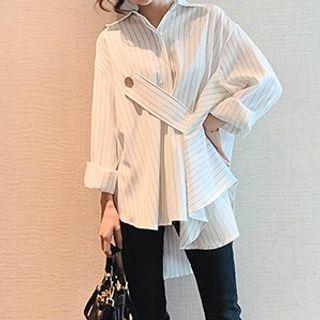 Cinch-waist Striped Irregular Shirt