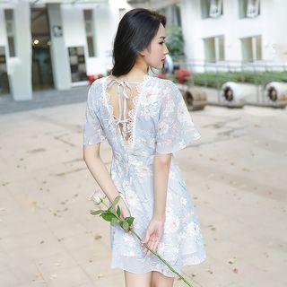 Short-sleeve Floral Printed A-line Dress