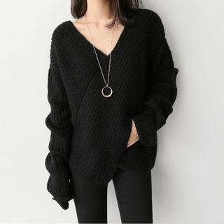 Wrap-front Chunky Knit Top