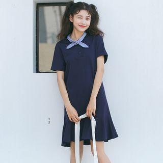 Tie Neck Short-sleeve A-line Dress