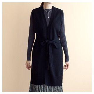 Tie-waist Long Knit Vest