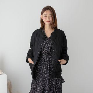 Round-neck Flap-pocket Quilted Jacket