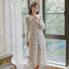 Printed Floral Button-up Chiffon A-line Dress