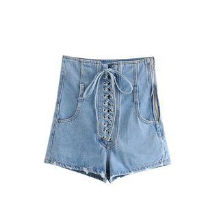 High Waist Lace-up Denim Shorts