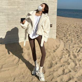 Fleece Zip-up Coat / Plain Leggings