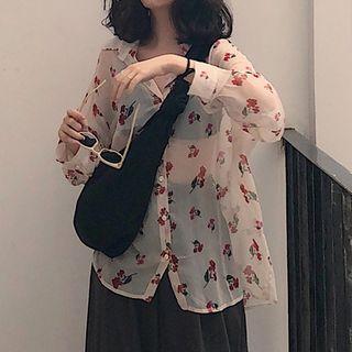 Flower Print Sheer Shirt As Shown In Figure - One Size