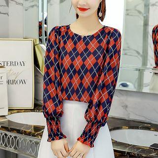 Argyle Long-sleeve Chiffon Top