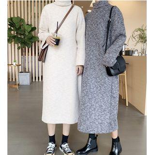 Turtleneck Rib Knit Midi Sweater Dress