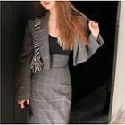 Cropped Checked Open-front Blazer / Midi Pencil Skirt