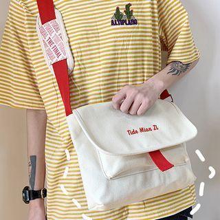 Lettering Embroidered Mini Canvas Crossbody Bag