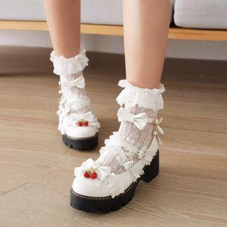 Block Heel Platform Ruffle Strap Mary Jane Shoes