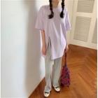 Slit Elbow-sleeve T-shirt / Wide-leg Pants