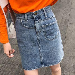 Asymmetric Washed Denim Skirt