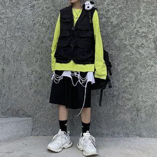Pocketed Zip Vest Black - One Size
