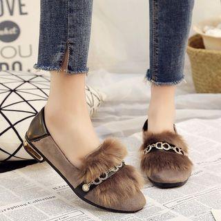 Fluffy Trim Faux Leather Loafers