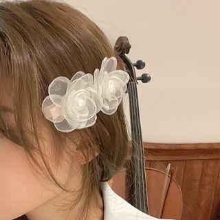 Flower Mesh Hair Clip 1 Pc - Flower Mesh Hair Clip - White - One Size