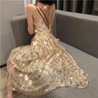 Sequined Strappy Midi Dress