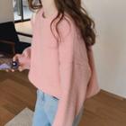 Plain Round Neck Sweater Pink - One Size