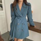 Long-sleeve Double-breasted Tie-strap Mini Blazer Dress