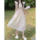 Cap-sleeve Floral A-line Dress Pink & White - One Size