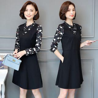 Mock Two-piece Long-sleeve Print Dress