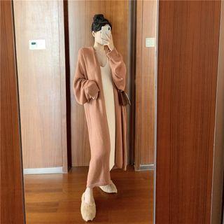 Long Knit Coat / Sleeveless Midi Dress