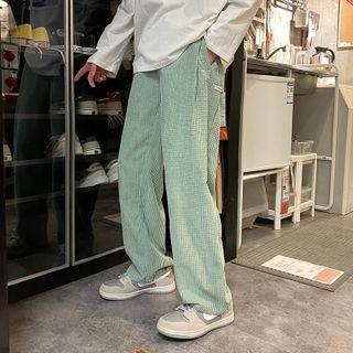 High-waist Applique Quilted Corduroy Pants